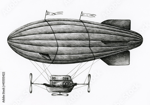 Hand drawn airship retro style
