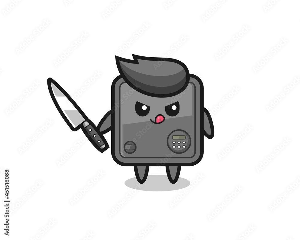 cute safe box mascot as a psychopath holding a knife cute safe box mascot as a psychopath holding a knife