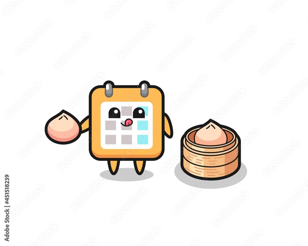 cute calendar character eating steamed buns cute calendar character eating steamed buns