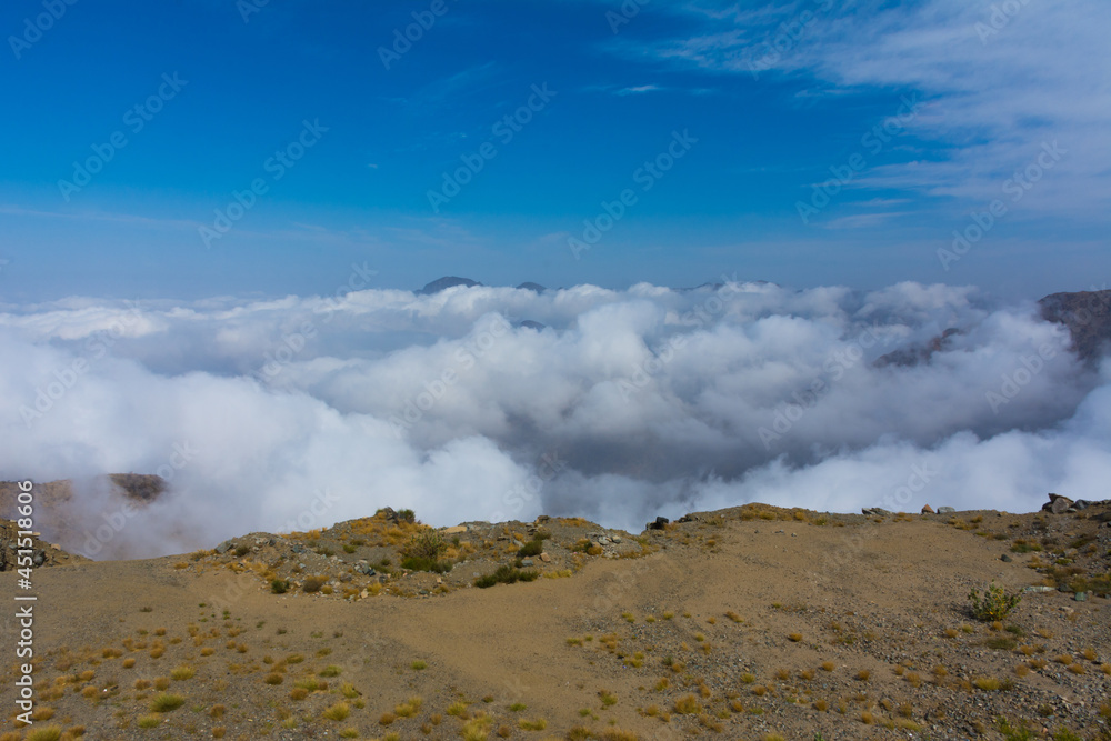 Mountain ridge in the clouds