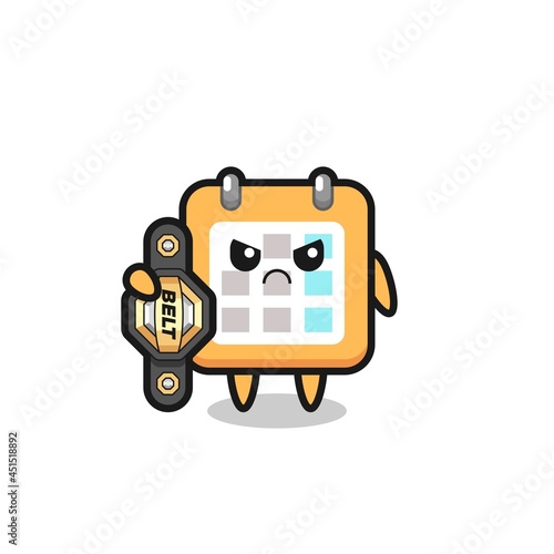 calendar mascot character as a MMA fighter with the champion belt