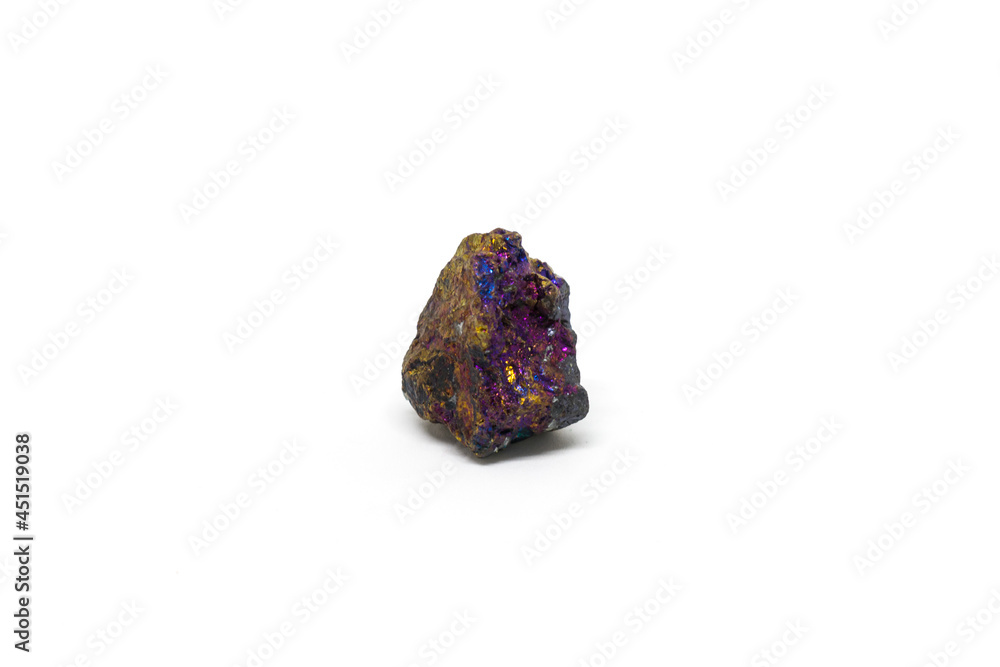 Chalcopyrite - Bornite, iridescent mineral isolated on white background Chalcopyrite - Bornite, iridescent mineral isolated on white background