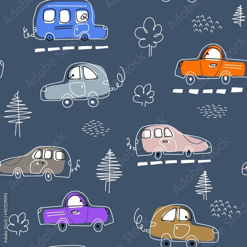 Children's vector pattern with funny cars