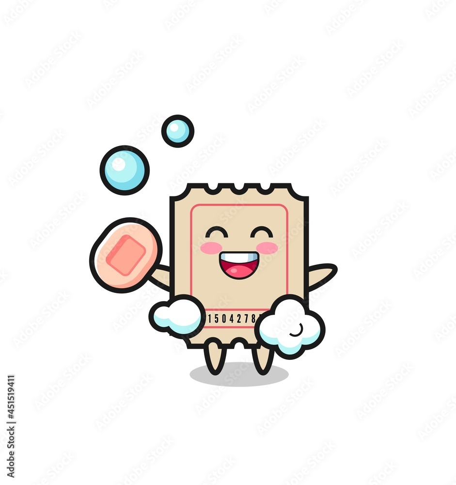 ticket character is bathing while holding soap