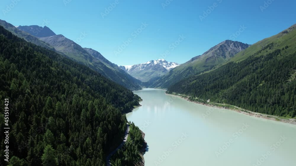 Mountain lake at Kaunertal Valley in Austria - aerial view - travel photography by drone Mountain lake at Kaunertal Valley in Austria - aerial view - travel photography by drone