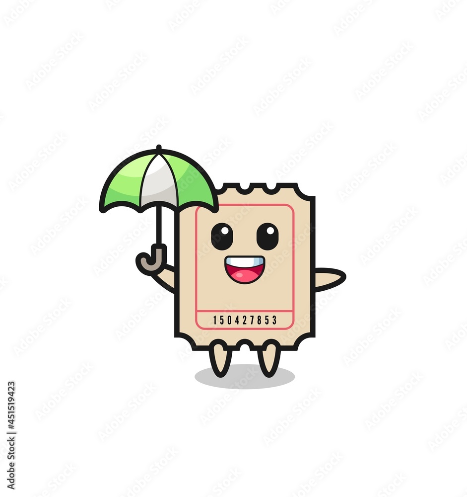cute ticket illustration holding an umbrella