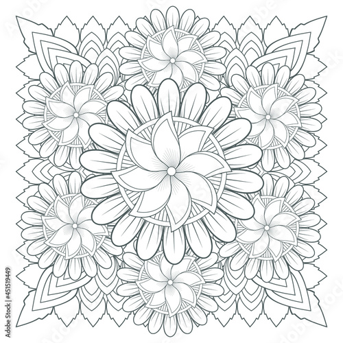 Decorative Doodle flowers in black and white for coloring page, cover, wedding invitation, greeting card, wall art and wallpaper. Hand drawn sketch for adult anti stress coloring page.-vector 