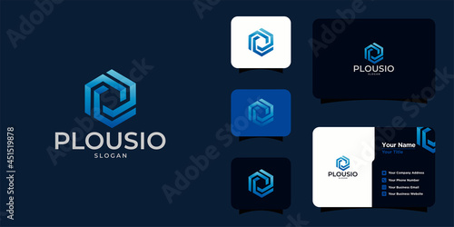 letter P construction logo and business card