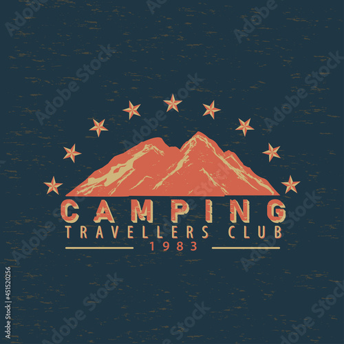 Mountaineering camping club hiking equipment vector emblem black background