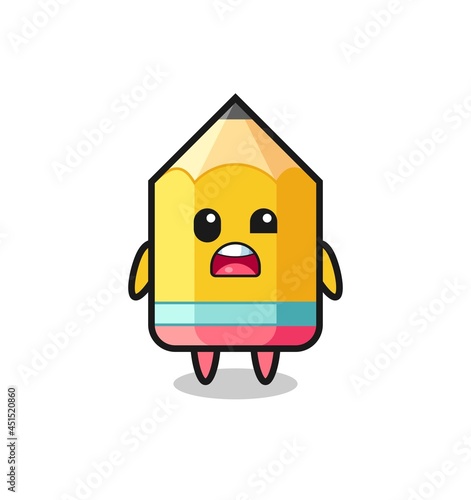 the shocked face of the cute pencil mascot