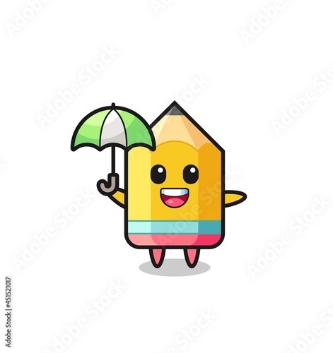 cute pencil illustration holding an umbrella