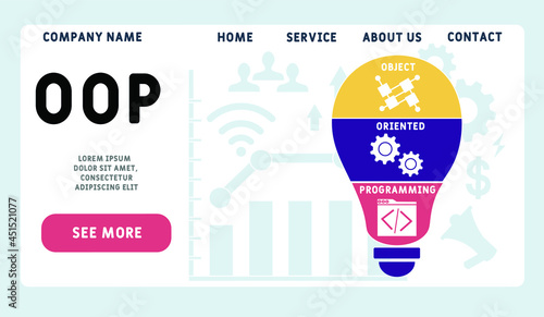 Vector website design template . OOP - Object Oriented Programming acronym. business concept. illustration for website banner, marketing materials, business presentation, online advertising.