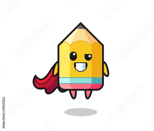 the cute pencil character as a flying superhero