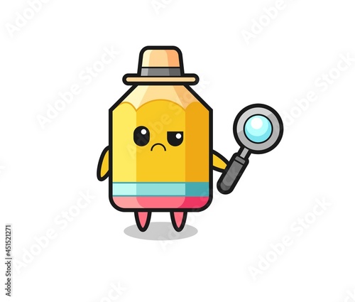 the mascot of cute pencil as a detective