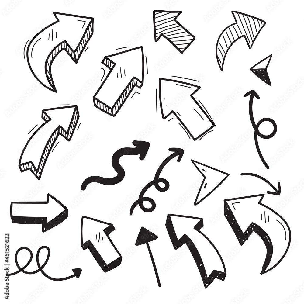 Vector collection of arrows in doodle style and black color isolated on white background Vector collection of arrows in doodle style and black color isolated on white background