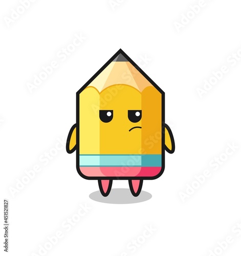 cute pencil character with suspicious expression