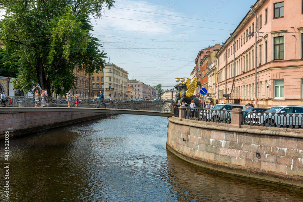 View of Bank Bridge in St. Petersburg on the Canal Griboedov