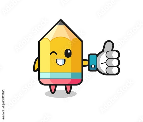 cute pencil with social media thumbs up symbol