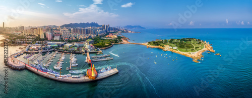 Aerial photography of island coastline