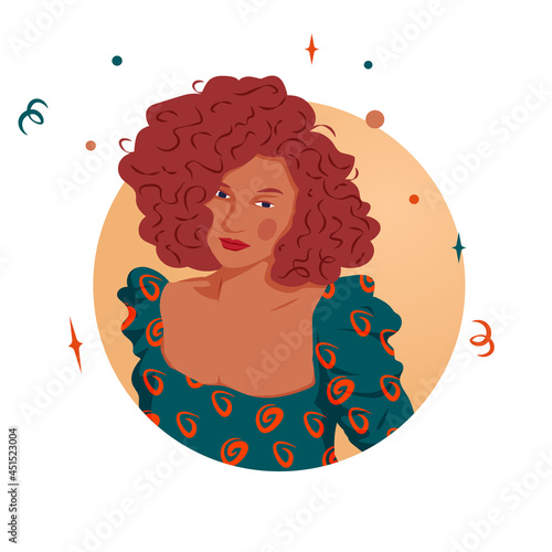 Flat Illustration vector graphic of cute latina girl with wavy blonde hair. brown beautiful girl 