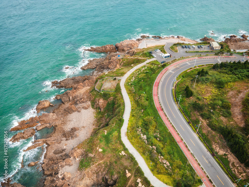 Aerial photography coastline island road