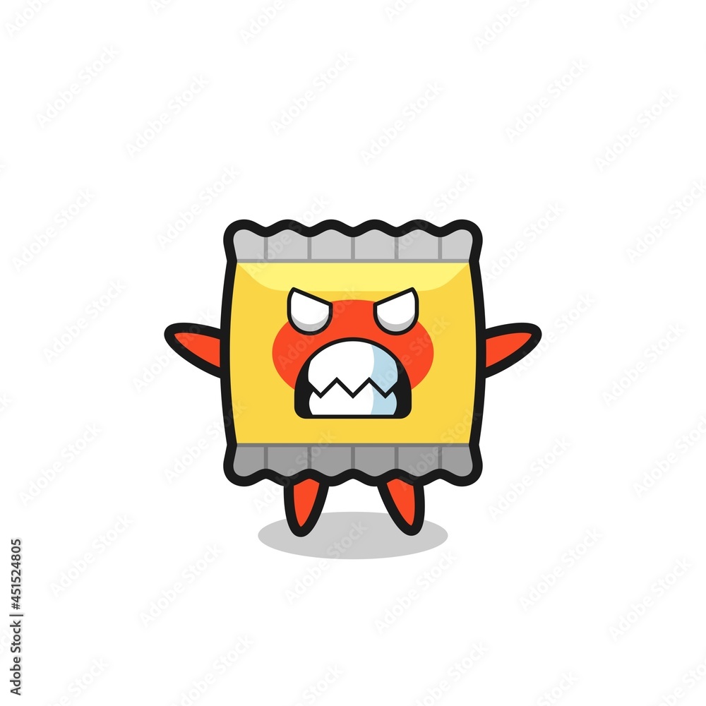 wrathful expression of the snack mascot character