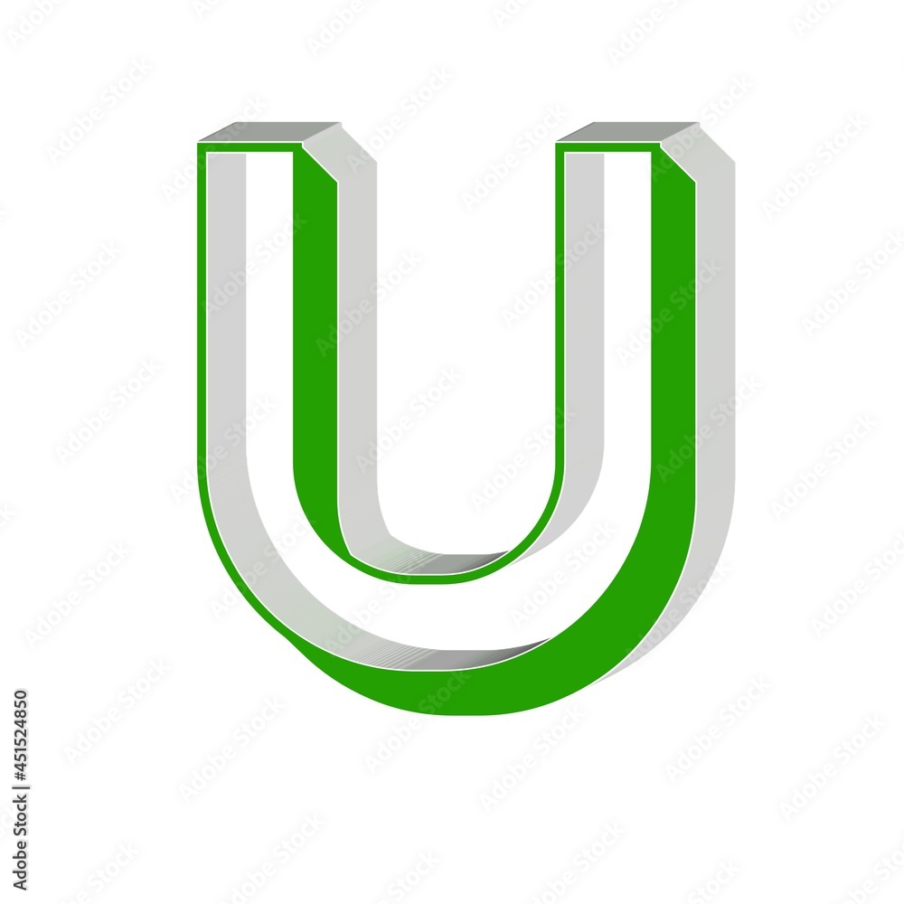3d capital letter U alphabet green, white background 3d capital letter U alphabet green, white background