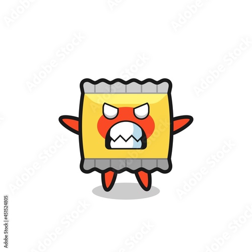 wrathful expression of the snack mascot character