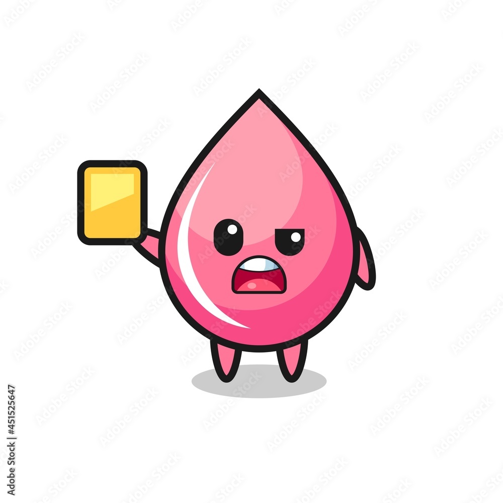 cartoon strawberry drop juice character as a football referee giving a yellow card cartoon strawberry drop juice character as a football referee giving a yellow card