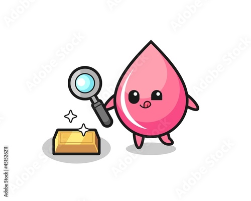 strawberry drop juice character is checking the authenticity of the gold bullion