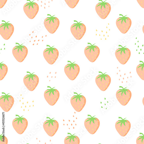 Fototapeta Naklejka Na Ścianę i Meble -  Pink strawberry seamless pattern. Sweet dessert flat Vector background
