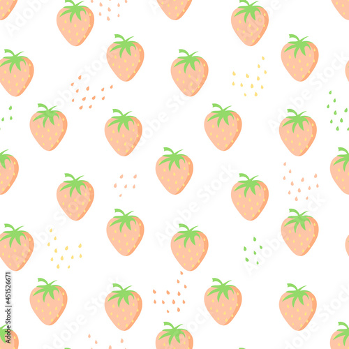 Pink strawberry seamless pattern. Sweet dessert flat Vector background