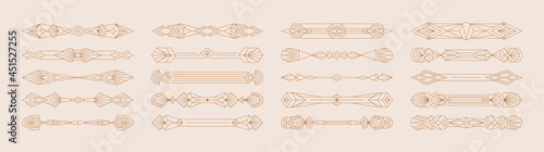 Art Deco Borders Set in Trendy Minimal Liner Style. Vector Elements, Dividers in 1920s Style