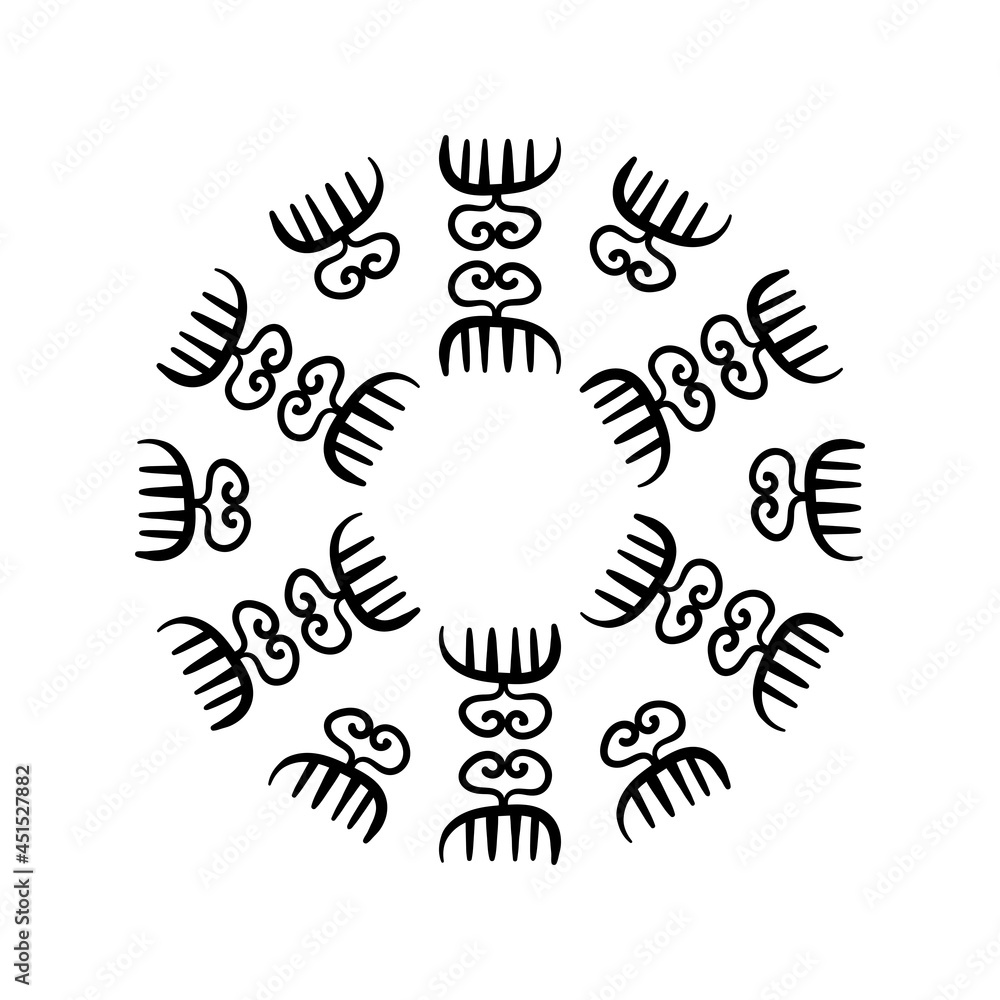 Fototapeta premium Vector mandala with ancient tribal ethnic symbols of adinkra. Ritual screen printing of African peoples and tribes .