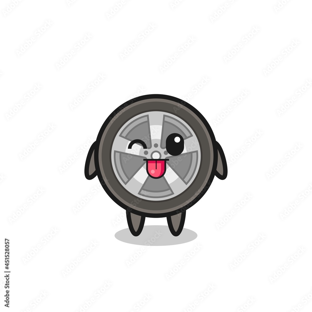 cute car wheel character in sweet expression while sticking out her tongue cute car wheel character in sweet expression while sticking out her tongue