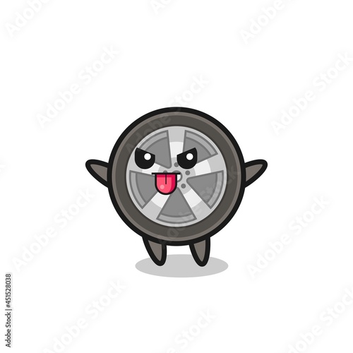 naughty car wheel character in mocking pose