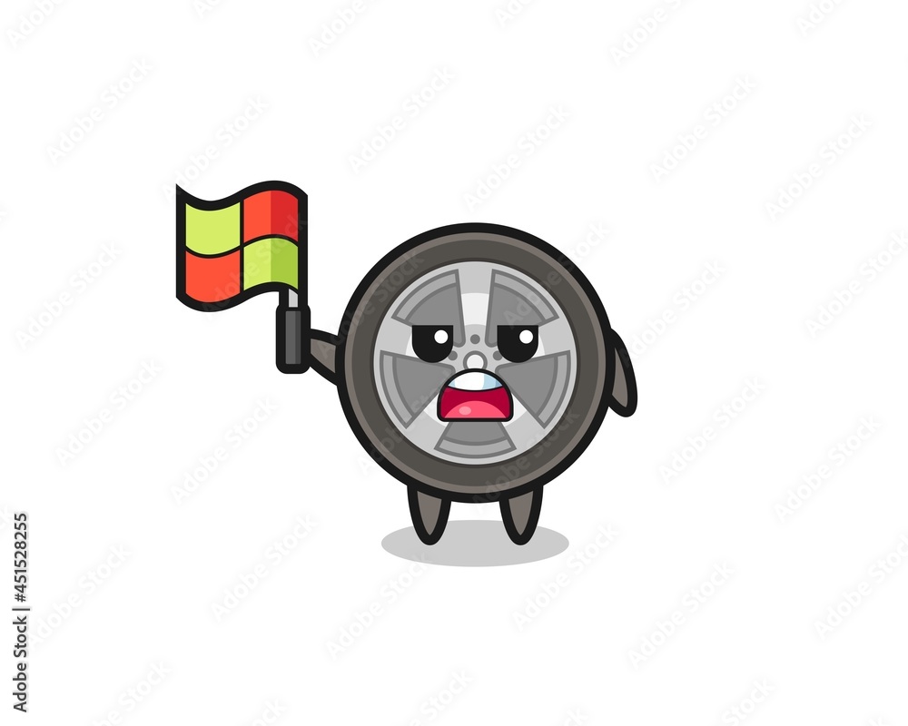 car wheel character as line judge putting the flag up car wheel character as line judge putting the flag up