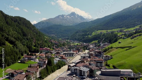 Famous village of Soelden in Austria - Solden from above - travel photography by drone photo