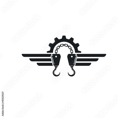 Crane hook with wings,gear,chain  vector illustration template