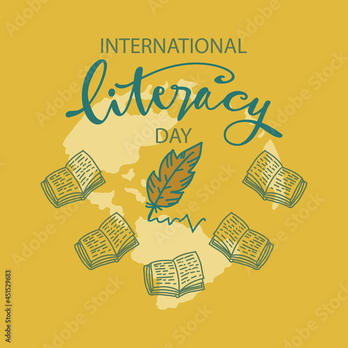 International literacy day background with books. 
