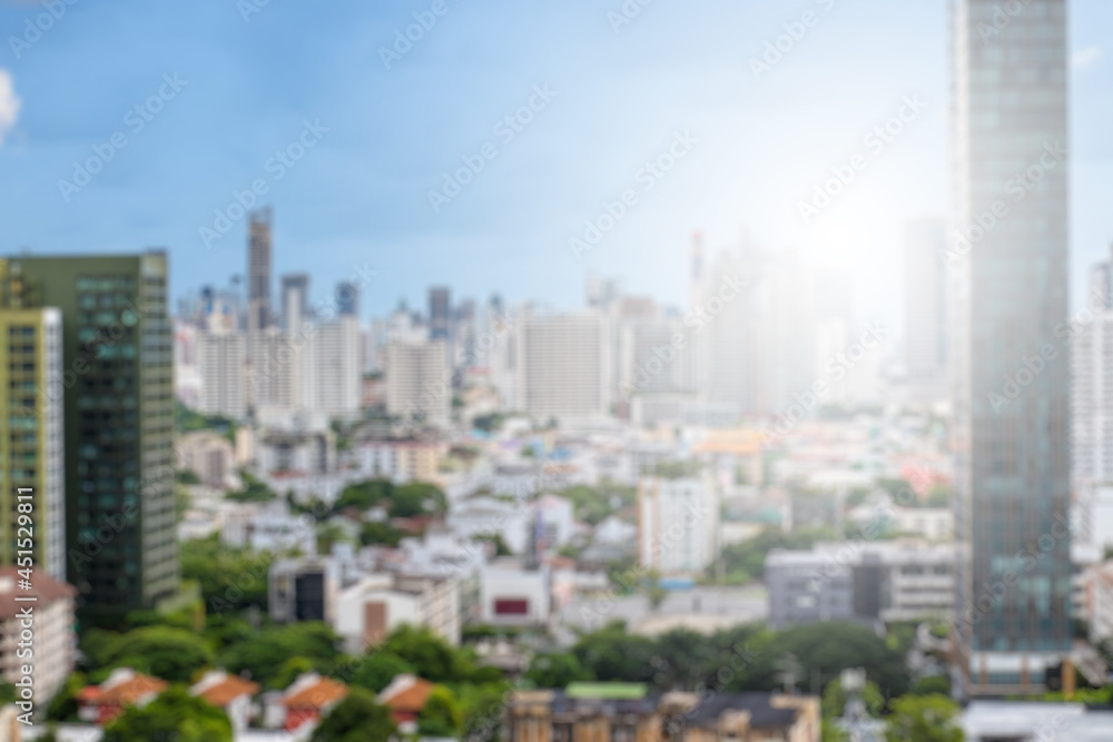 Blur of Aerial view of many height buildings and condominium in Bangkok Backgrounds