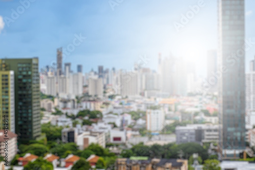 Blur of Aerial view of many height buildings and condominium in Bangkok Backgrounds