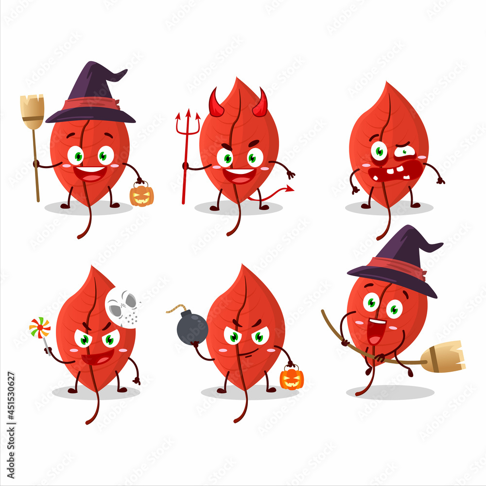 Halloween expression emoticons with cartoon character of hornbeam leaf
