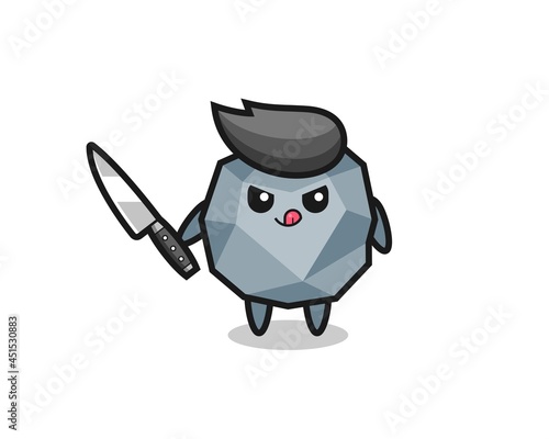 cute stone mascot as a psychopath holding a knife