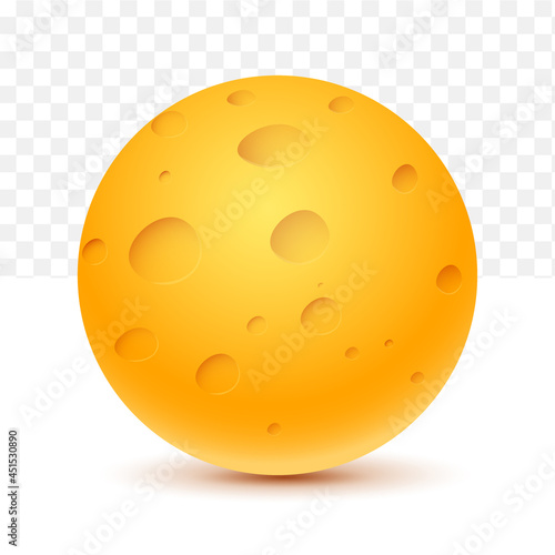 3d moon cheese yellow cartoon style on transparent background