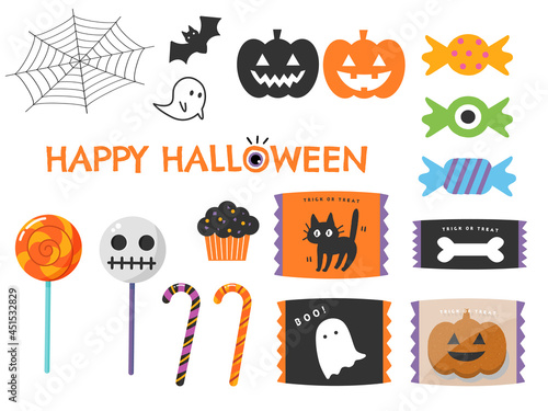 ハロウィンのベクターイラストセット、ハロウィンの色々なお菓子のイラスト