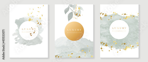 Luxury wedding invitation card background  with golden line art flower and botanical leaves, Organic shapes, Watercolor. Abstract art background vector design for wedding and vip cover template.