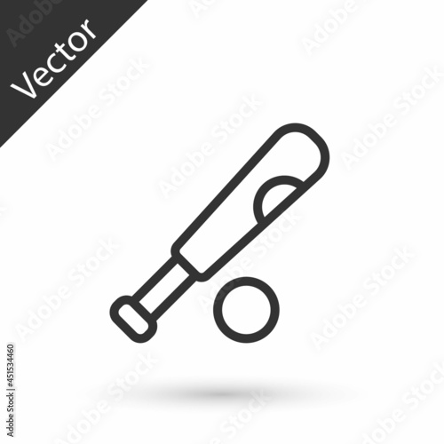 Grey line Baseball bat with ball icon isolated on white background. Vector