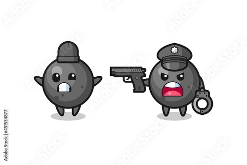 illustration of cannon ball robber with hands up pose caught by police