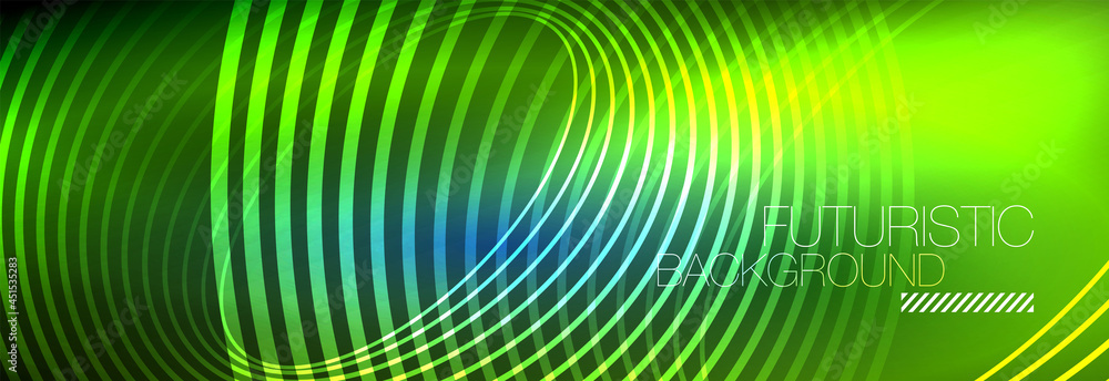 Dark abstract background with glowing neon circles. Trendy layout template for business or technology presentation, internet poster or web brochure cover, wallpaper Dark abstract background with glowing neon circles. Trendy layout template for business or technology presentation, internet poster or web brochure cover, wallpaper